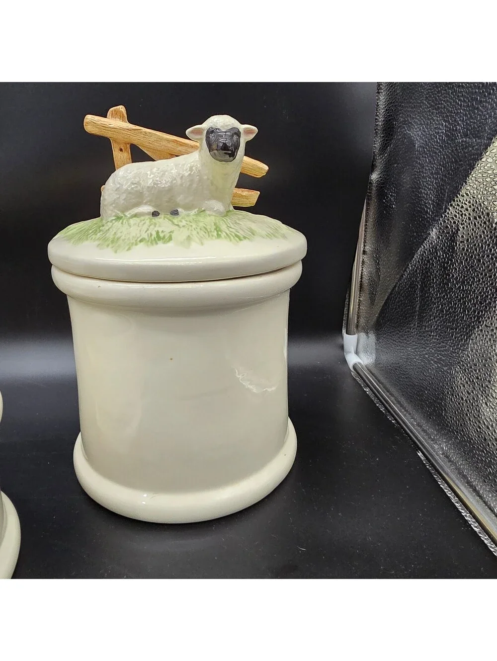 Vtg 1980s Ceramic Sheep Canister Set 3pc Farmhouse Cottagecore Trio Jars Flawed